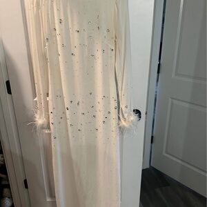 REVOLVE Cream Long Sleeve Dress with Feather Details
